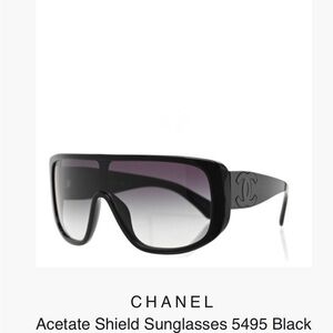 CHANEL Black Acetate Shield Sunglasses with Gradient Purple-Gray Lenses